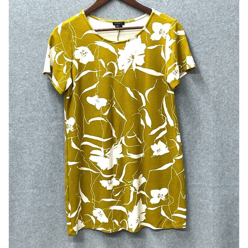 Ann Taylor Mustard Floral Tunic Dress / Top Womens M Casual Summer Lightweight - Picture 4 of 6